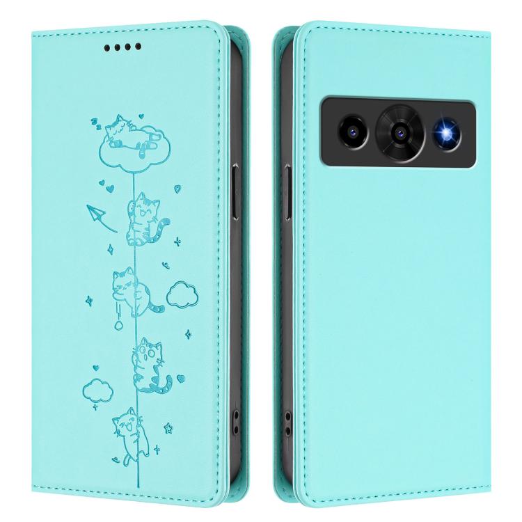 For ZTE Optus X Value 5G Cute Cats Embossed Magnetic RFID Vegan Leather Phone Case