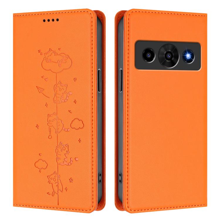 For ZTE Optus X Value 5G Cute Cats Embossed Magnetic RFID Vegan Leather Phone Case