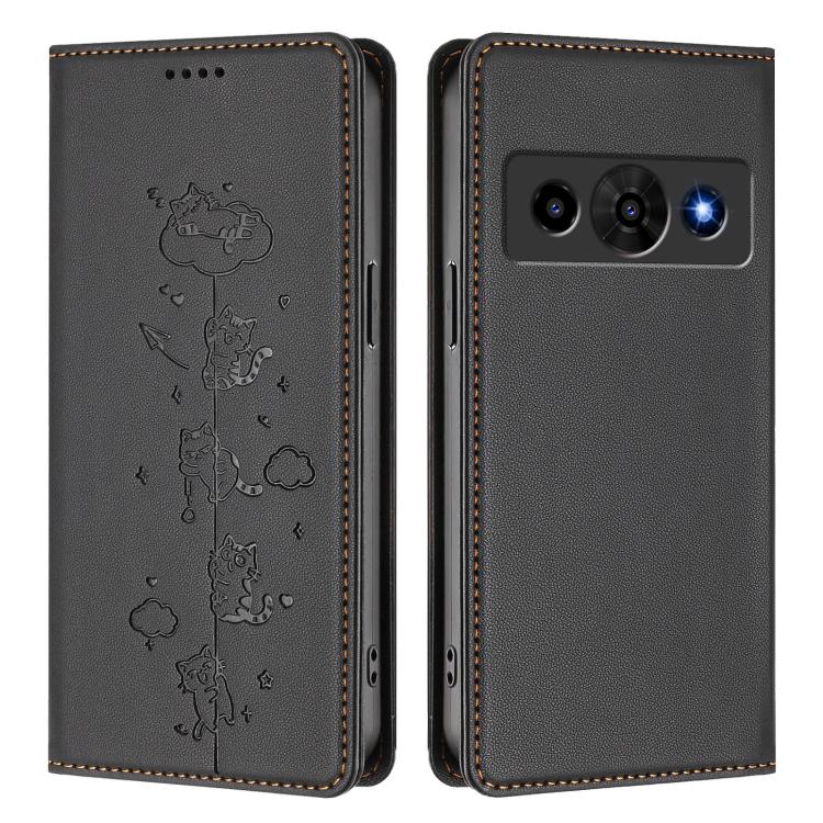 For ZTE Optus X Value 5G Cute Cats Embossed Magnetic RFID Vegan Leather Phone Case
