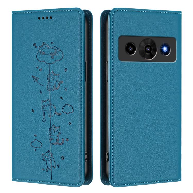 For ZTE Optus X Value 5G Cute Cats Embossed Magnetic RFID Vegan Leather Phone Case