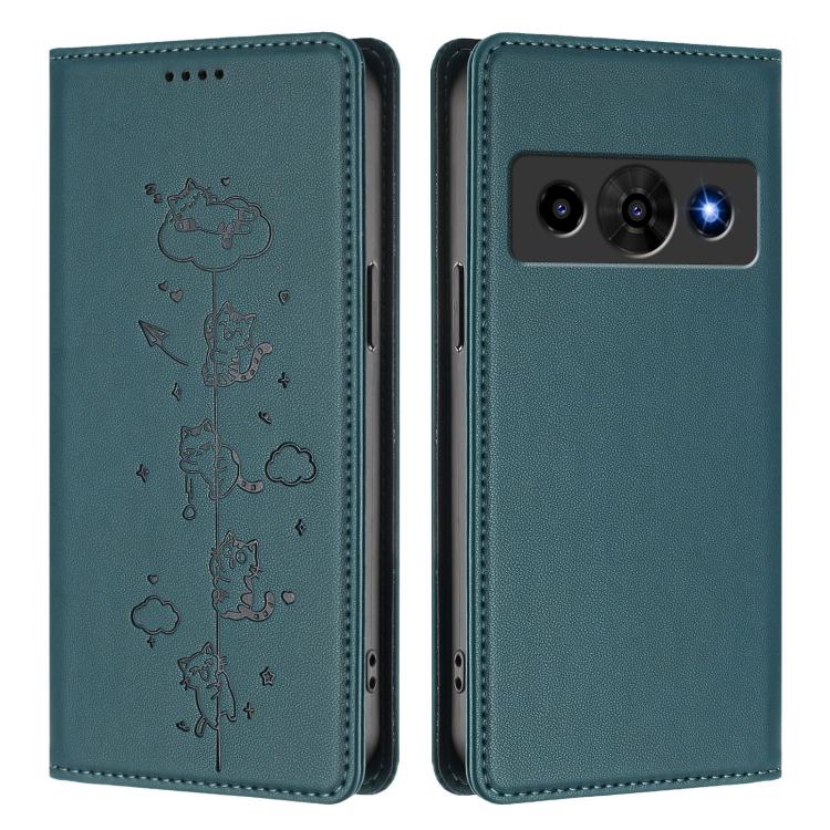 For ZTE Optus X Value 5G Cute Cats Embossed Magnetic RFID Vegan Leather Phone Case