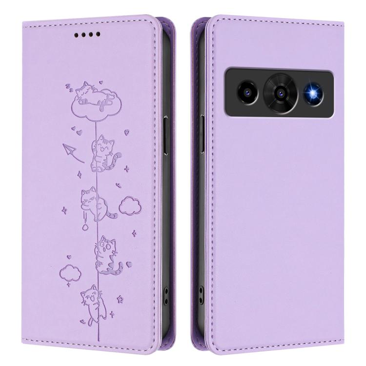 For ZTE Optus X Value 5G Cute Cats Embossed Magnetic RFID Vegan Leather Phone Case