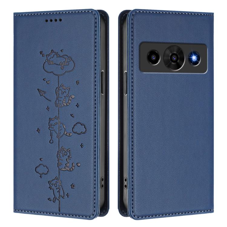 For ZTE Optus X Value 5G Cute Cats Embossed Magnetic RFID Vegan Leather Phone Case