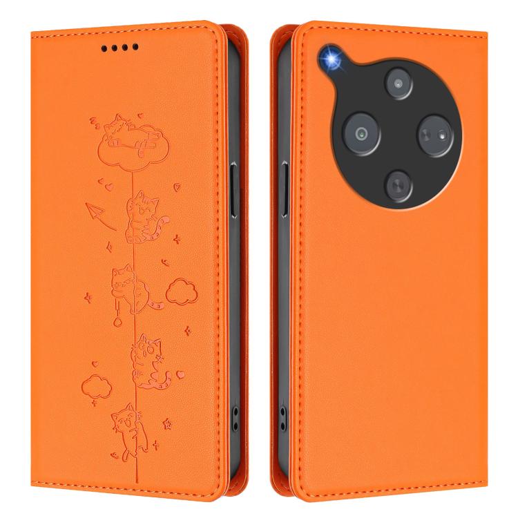 For ZTE Optus X Pro 2 5G Cute Cats Embossed Magnetic RFID Vegan Leather Phone Case