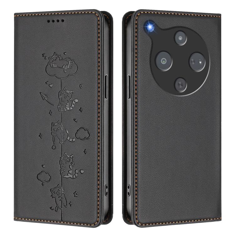 For ZTE Optus X Pro 2 5G Cute Cats Embossed Magnetic RFID Vegan Leather Phone Case