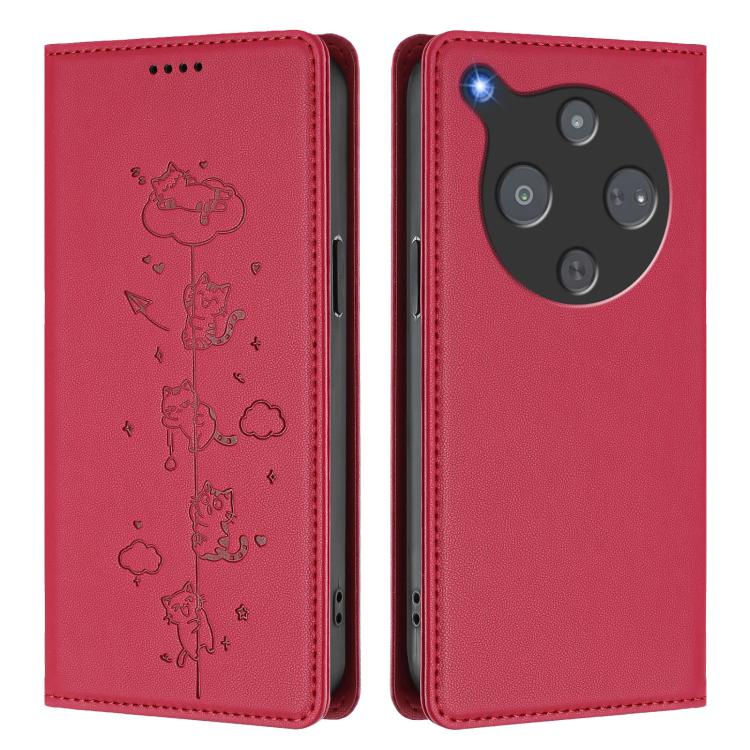 For ZTE Optus X Pro 2 5G Cute Cats Embossed Magnetic RFID Vegan Leather Phone Case
