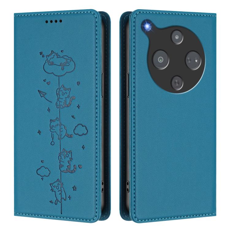 For ZTE Optus X Pro 2 5G Cute Cats Embossed Magnetic RFID Vegan Leather Phone Case