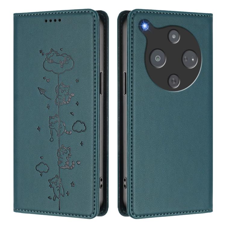 For ZTE Optus X Pro 2 5G Cute Cats Embossed Magnetic RFID Vegan Leather Phone Case