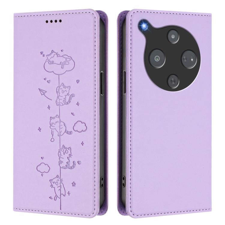 For ZTE Optus X Pro 2 5G Cute Cats Embossed Magnetic RFID Vegan Leather Phone Case