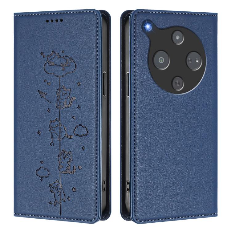 For ZTE Optus X Pro 2 5G Cute Cats Embossed Magnetic RFID Vegan Leather Phone Case