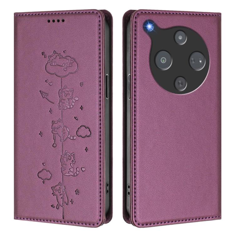 For ZTE Optus X Pro 2 5G Cute Cats Embossed Magnetic RFID Vegan Leather Phone Case