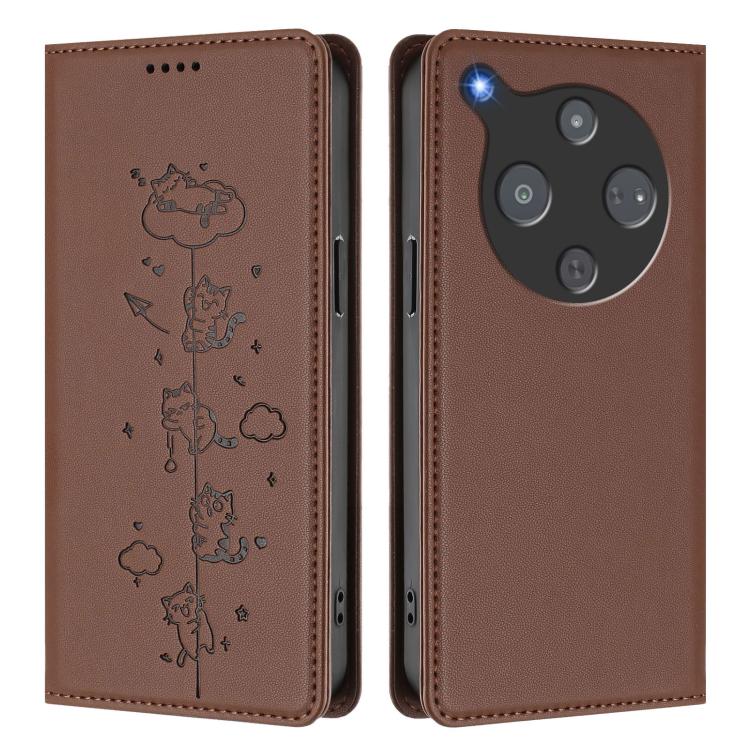 For ZTE Optus X Pro 2 5G Cute Cats Embossed Magnetic RFID Vegan Leather Phone Case