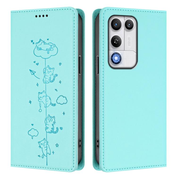 For ZTE nubia RedMagic 11 Air Cute Cats Embossed Magnetic RFID Vegan Leather Phone Case