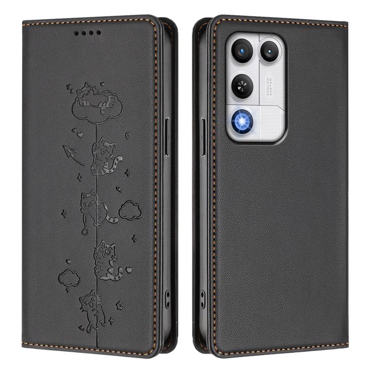 For ZTE nubia RedMagic 11 Air Cute Cats Embossed Magnetic RFID Vegan Leather Phone Case