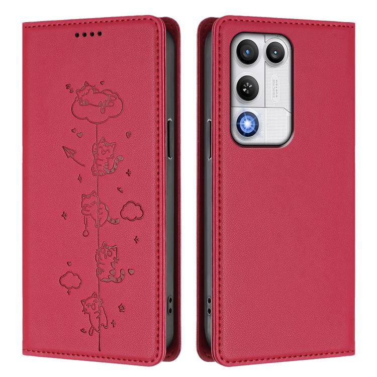 For ZTE nubia RedMagic 11 Air Cute Cats Embossed Magnetic RFID Vegan Leather Phone Case
