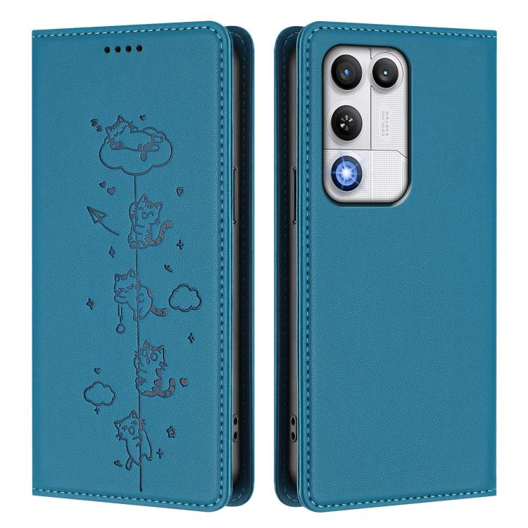 For ZTE nubia RedMagic 11 Air Cute Cats Embossed Magnetic RFID Vegan Leather Phone Case