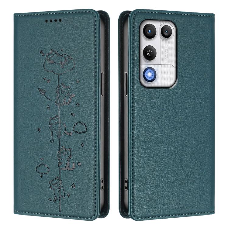 For ZTE nubia RedMagic 11 Air Cute Cats Embossed Magnetic RFID Vegan Leather Phone Case