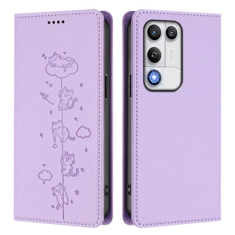 For ZTE nubia RedMagic 11 Air Cute Cats Embossed Magnetic RFID Vegan Leather Phone Case