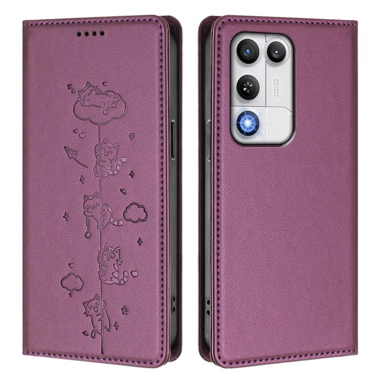 For ZTE nubia RedMagic 11 Air Cute Cats Embossed Magnetic RFID Vegan Leather Phone Case
