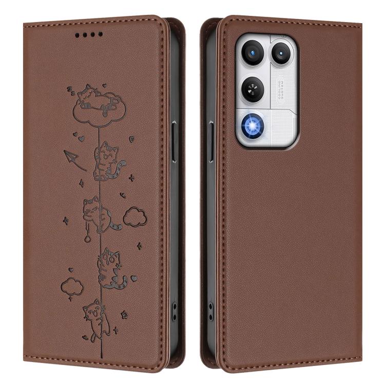 For ZTE nubia RedMagic 11 Air Cute Cats Embossed Magnetic RFID Vegan Leather Phone Case