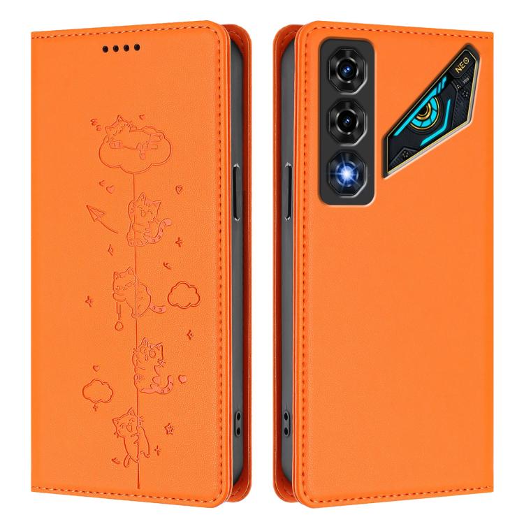 For ZTE nubia Neo 5 5G Cute Cats Embossed Magnetic RFID Vegan Leather Phone Case