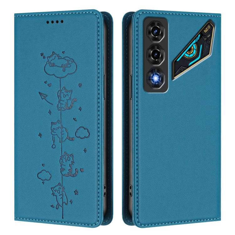 For ZTE nubia Neo 5 5G Cute Cats Embossed Magnetic RFID Vegan Leather Phone Case