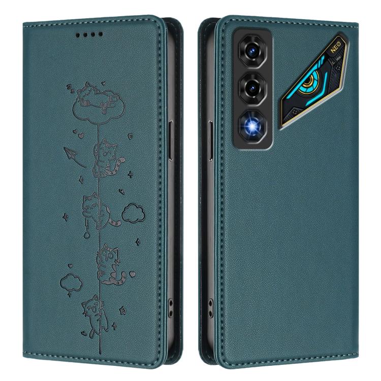 For ZTE nubia Neo 5 5G Cute Cats Embossed Magnetic RFID Vegan Leather Phone Case