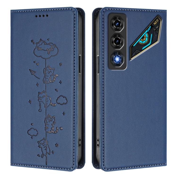 For ZTE nubia Neo 5 5G Cute Cats Embossed Magnetic RFID Vegan Leather Phone Case