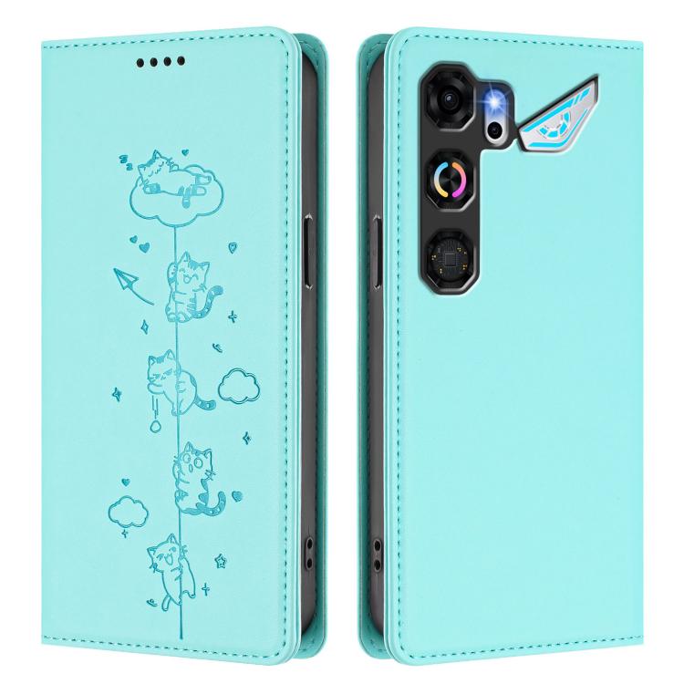 For ZTE nubia Neo 5 GT 5G Cute Cats Embossed Magnetic RFID Vegan Leather Phone Case