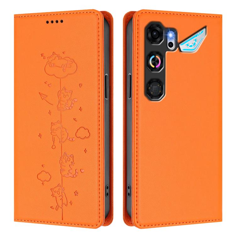 For ZTE nubia Neo 5 GT 5G Cute Cats Embossed Magnetic RFID Vegan Leather Phone Case