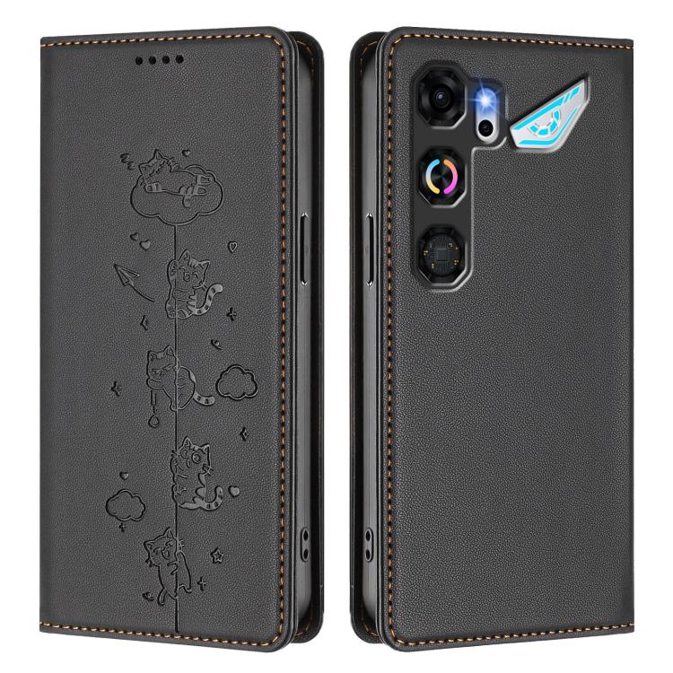 For ZTE nubia Neo 5 GT 5G Cute Cats Embossed Magnetic RFID Vegan Leather Phone Case