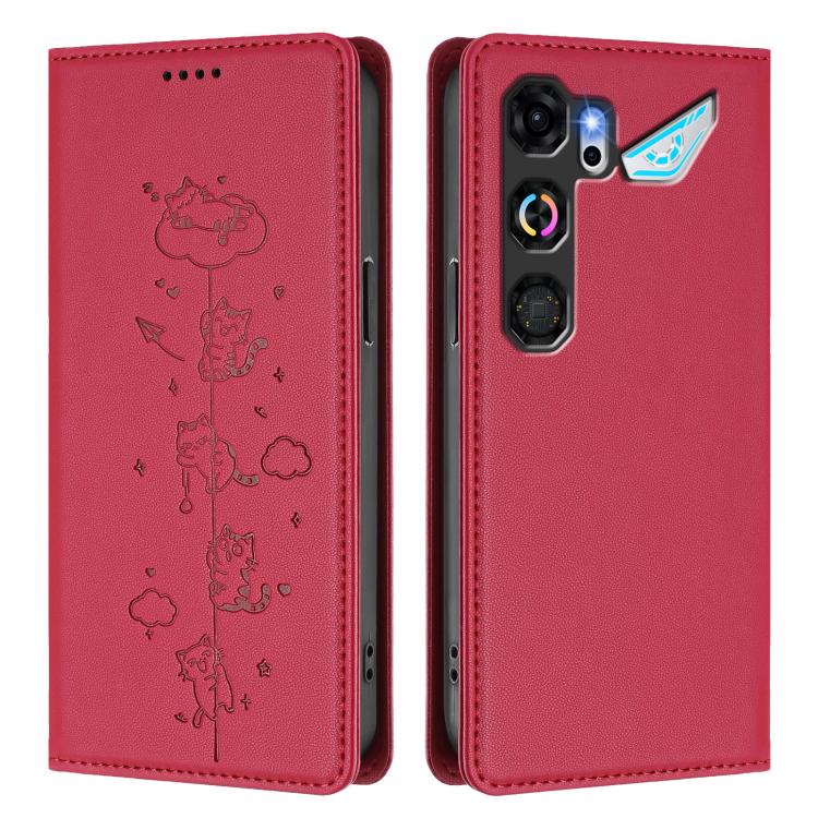 For ZTE nubia Neo 5 GT 5G Cute Cats Embossed Magnetic RFID Vegan Leather Phone Case