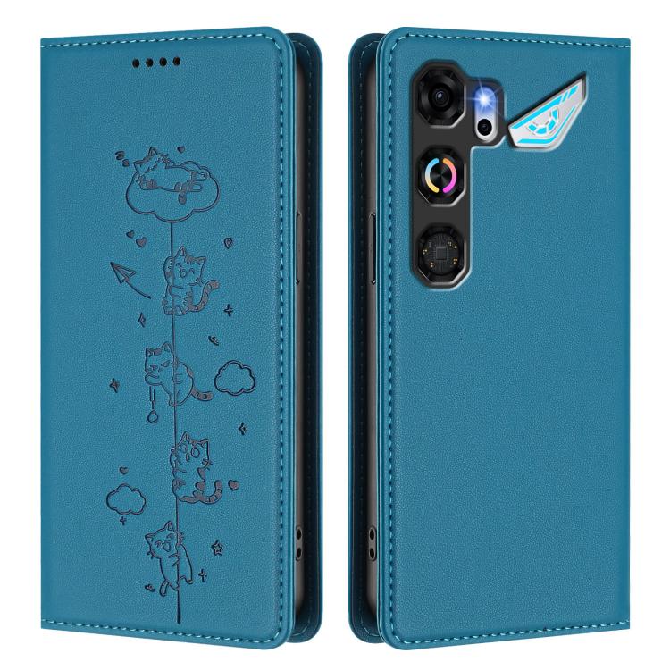 For ZTE nubia Neo 5 GT 5G Cute Cats Embossed Magnetic RFID Vegan Leather Phone Case