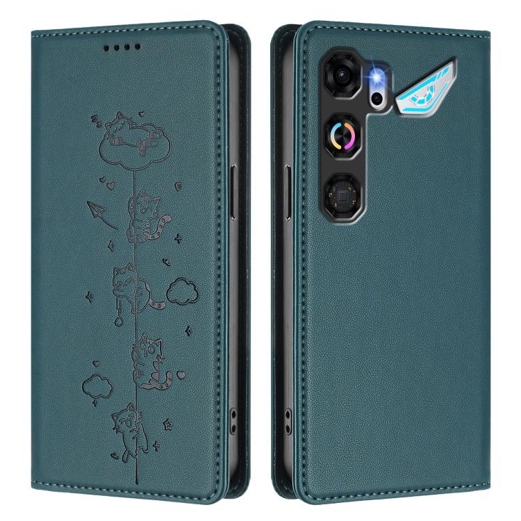 For ZTE nubia Neo 5 GT 5G Cute Cats Embossed Magnetic RFID Vegan Leather Phone Case