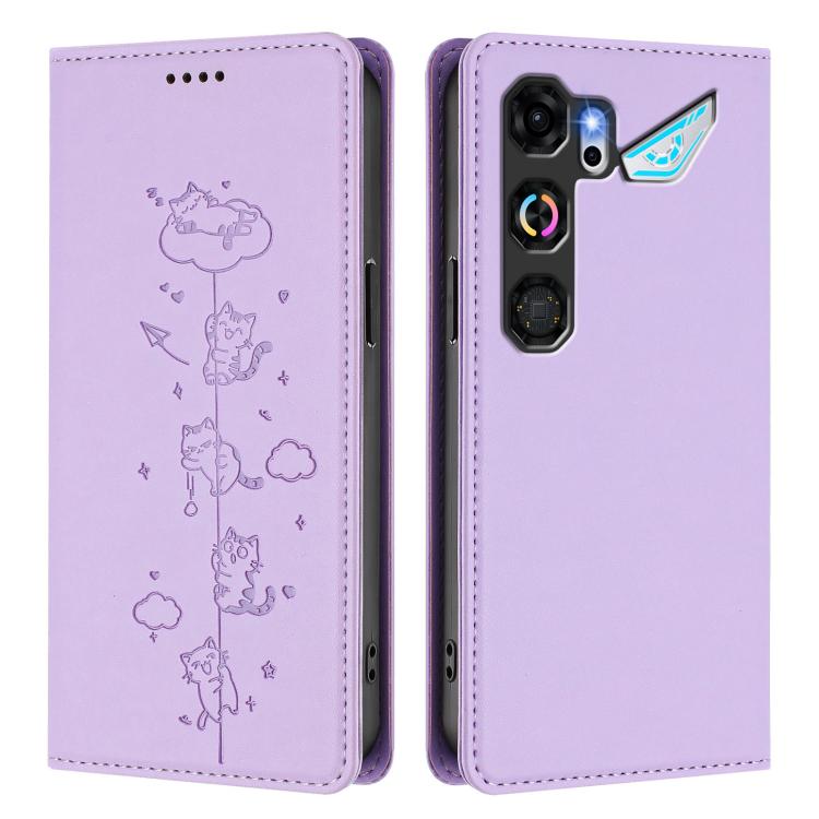 For ZTE nubia Neo 5 GT 5G Cute Cats Embossed Magnetic RFID Vegan Leather Phone Case