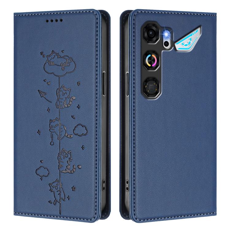 For ZTE nubia Neo 5 GT 5G Cute Cats Embossed Magnetic RFID Vegan Leather Phone Case