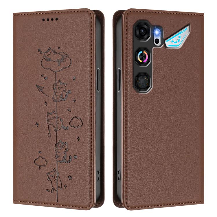 For ZTE nubia Neo 5 GT 5G Cute Cats Embossed Magnetic RFID Vegan Leather Phone Case