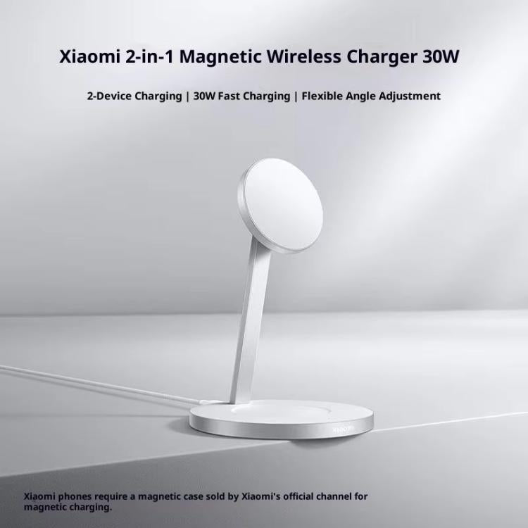 Original Xiaomi 30W 2 in 1 Magnetic Wireless Charger for Mobile Phones and Earphones - Silver White