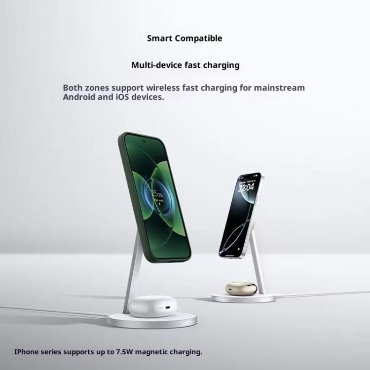 Original Xiaomi 30W 2 in 1 Magnetic Wireless Charger for Mobile Phones and Earphones - Silver White
