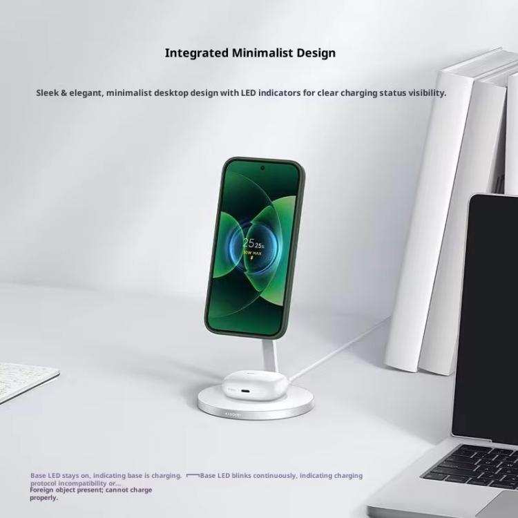 Original Xiaomi 30W 2 in 1 Magnetic Wireless Charger for Mobile Phones and Earphones - Silver White