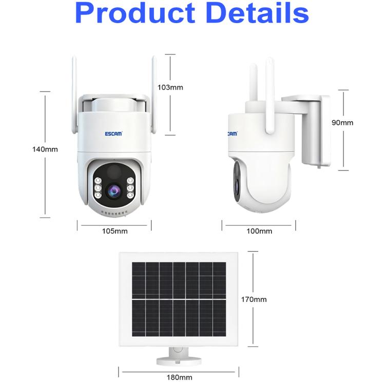 ESCAM QFS71 4G 3MP IP66 Wireless Security Camera System with Solar Panel, Version:American Version - White