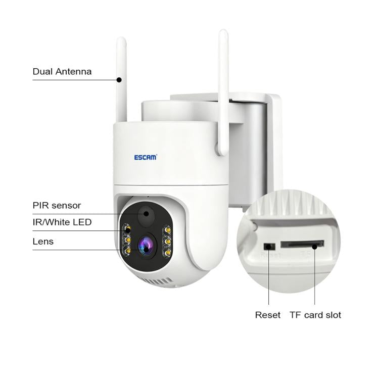 ESCAM QFS71 4G 3MP IP66 Wireless Security Camera System with Solar Panel, Version:American Version - White