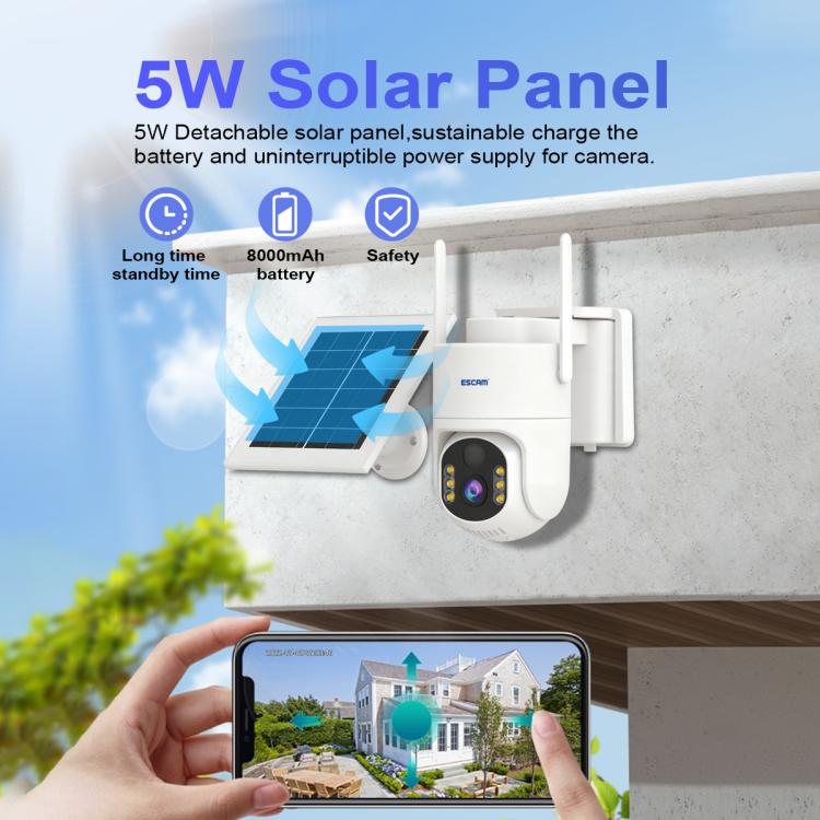 ESCAM QFS71 4G 3MP IP66 Wireless Security Camera System with Solar Panel, Version:American Version - White