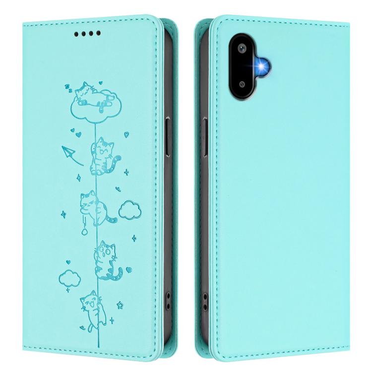 For Samsung Galaxy M06 5G / F06 5G Cute Cats Embossed Magnetic RFID Vegan Leather Phone Case