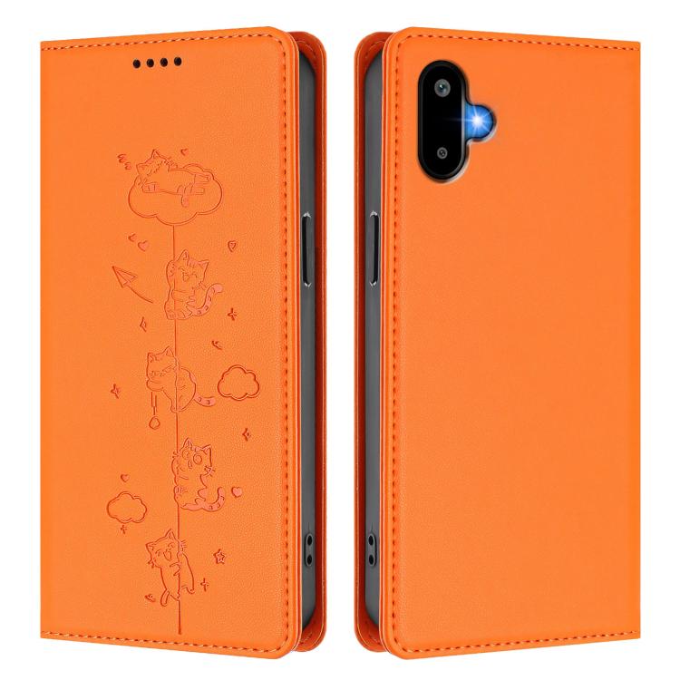 For Samsung Galaxy M06 5G / F06 5G Cute Cats Embossed Magnetic RFID Vegan Leather Phone Case