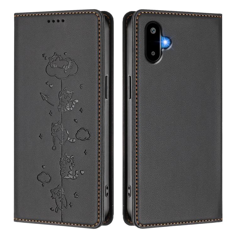 For Samsung Galaxy M06 5G / F06 5G Cute Cats Embossed Magnetic RFID Vegan Leather Phone Case