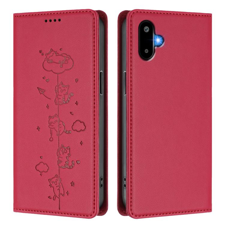 For Samsung Galaxy M06 5G / F06 5G Cute Cats Embossed Magnetic RFID Vegan Leather Phone Case