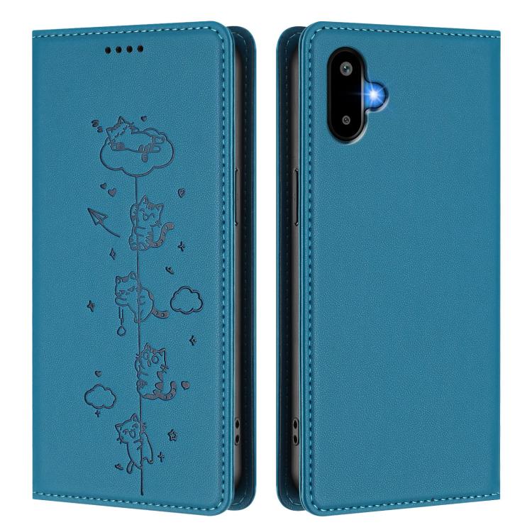 For Samsung Galaxy M06 5G / F06 5G Cute Cats Embossed Magnetic RFID Vegan Leather Phone Case