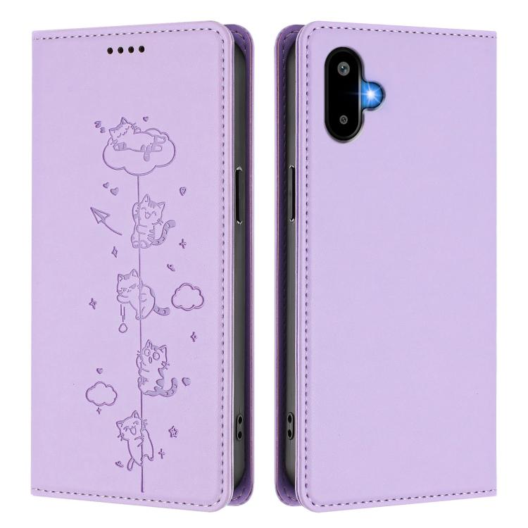 For Samsung Galaxy M06 5G / F06 5G Cute Cats Embossed Magnetic RFID Vegan Leather Phone Case