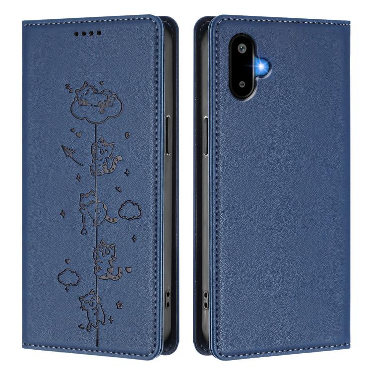 For Samsung Galaxy M06 5G / F06 5G Cute Cats Embossed Magnetic RFID Vegan Leather Phone Case
